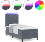 Κρεβάτι με Στρώμα & LED vidaXL Γκρι Σκούρο 80x200 εκ Βελούδο