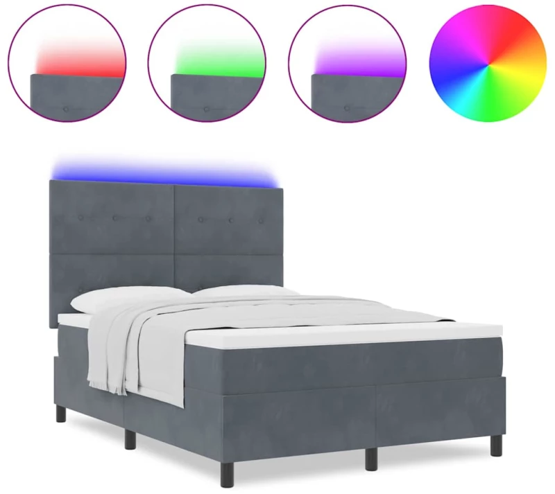 Κρεβάτι με Στρώμα & LED vidaXL Σκούρο Γκρι 140x190 εκ. Βελούδο