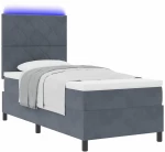 κρεβάτι Box Spring με στρώμα & LED γκρι σκούρο 90x200 εκ. από βελούδο