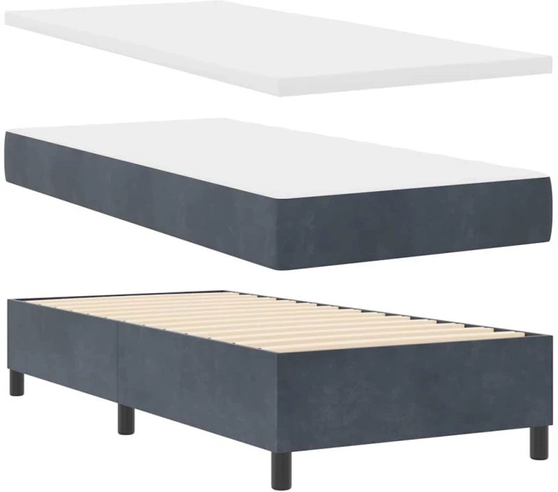 κρεβάτι Box Spring με στρώμα & LED γκρι σκούρο 90x200 εκ. από βελούδο