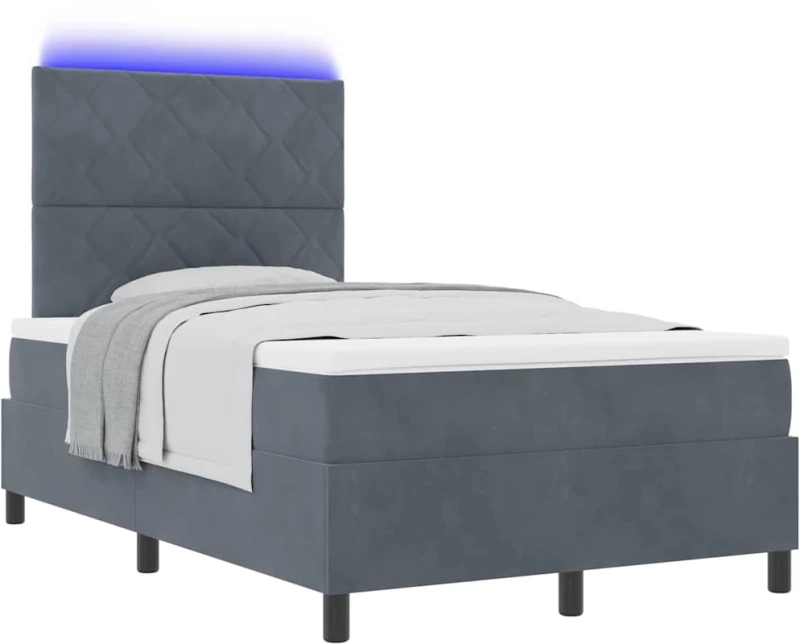 vidaXL Κρεβάτι Box Spring με στρώμα & LED Σκούρο Γκρι 120x190 εκ. Βελούδο