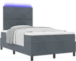 vidaXL Κρεβάτι Box Spring με στρώμα & LED Σκούρο Γκρι 120x190 εκ. Βελούδο