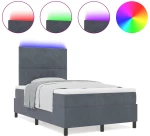 vidaXL Κρεβάτι Box Spring με στρώμα & LED Σκούρο Γκρι 120x190 εκ. Βελούδο