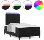 vidaXL Κρεβάτι Box Spring με Στρώμα & LED Μαύρο 120x200 εκ. Βελούδο