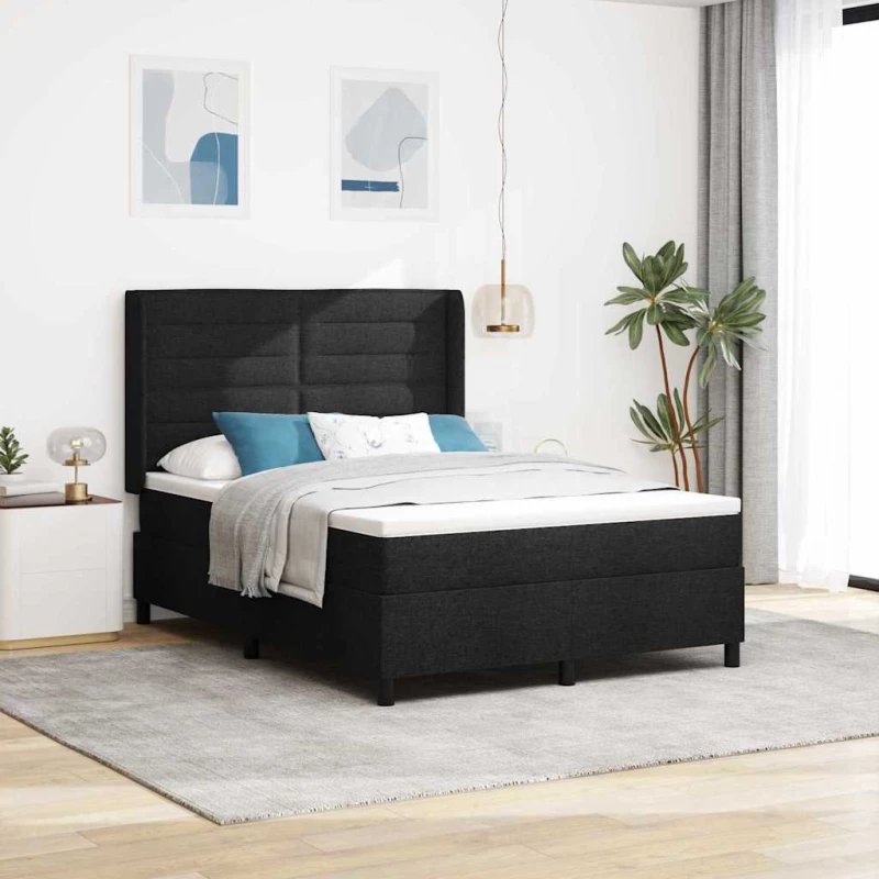 Κρεβάτι Box Spring vidaXL με Στρώμα & LED Μαύρο 140x200 εκ Υφασμάτινο