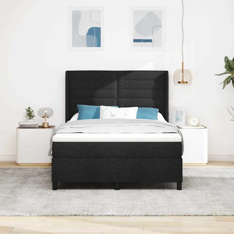 Κρεβάτι Box Spring vidaXL με Στρώμα & LED Μαύρο 140x200 εκ Υφασμάτινο