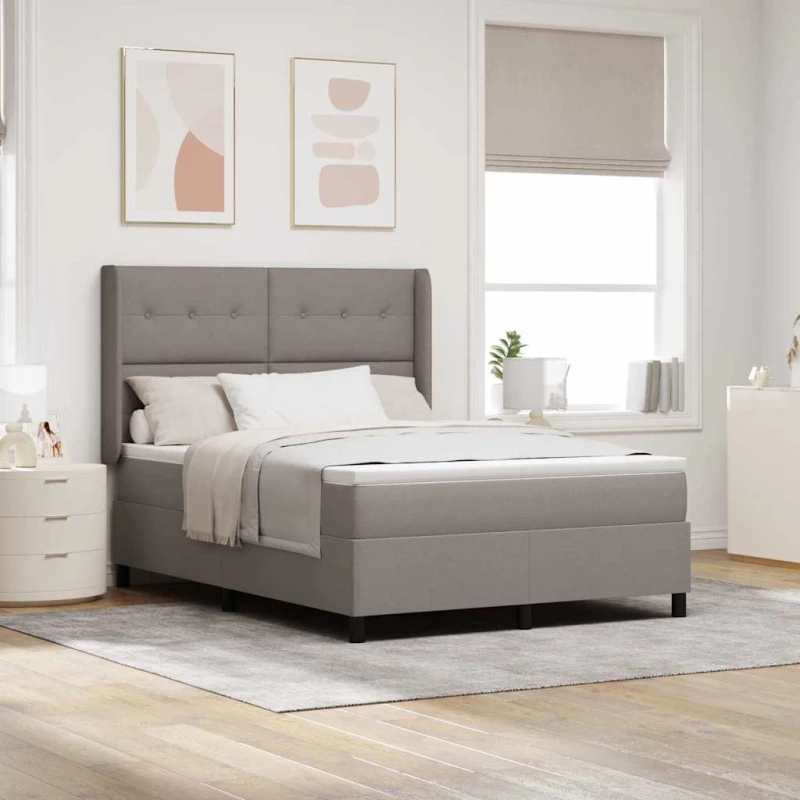κρεβάτι box spring με στρώμα και LED σε ταχίνη 140x190 εκ υφάσματος