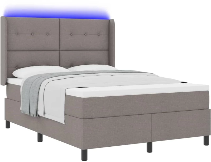 κρεβάτι box spring με στρώμα και LED σε ταχίνη 140x190 εκ υφάσματος