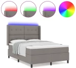 κρεβάτι box spring με στρώμα και LED σε ταχίνη 140x190 εκ υφάσματος