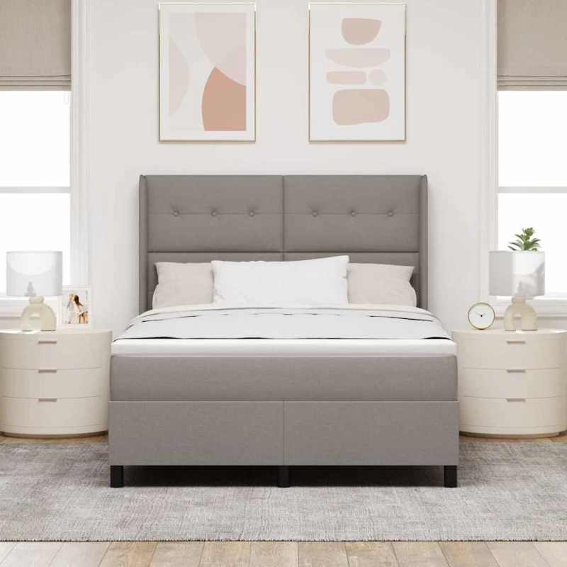 κρεβάτι box spring με στρώμα και LED σε ταχίνη 140x190 εκ υφάσματος