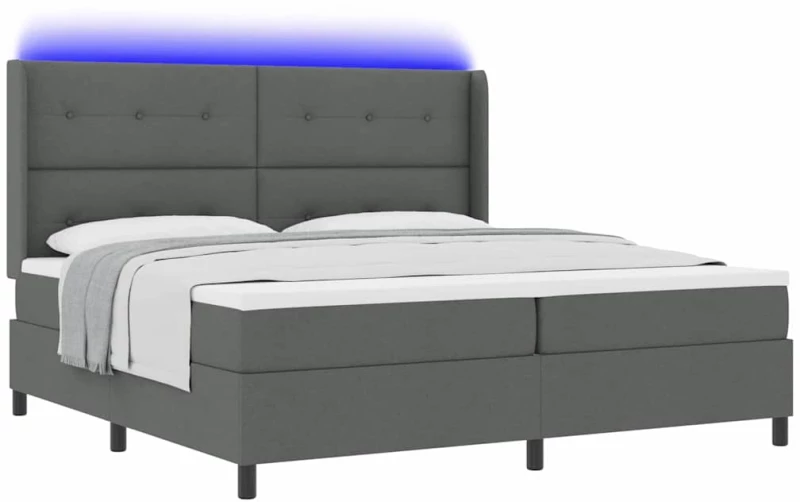 vidaXL Κρεβάτι με Στρώμα & LED σε Σκούρο Γκρι 200x200 cm