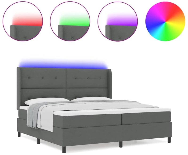 vidaXL Κρεβάτι με Στρώμα & LED σε Σκούρο Γκρι 200x200 cm
