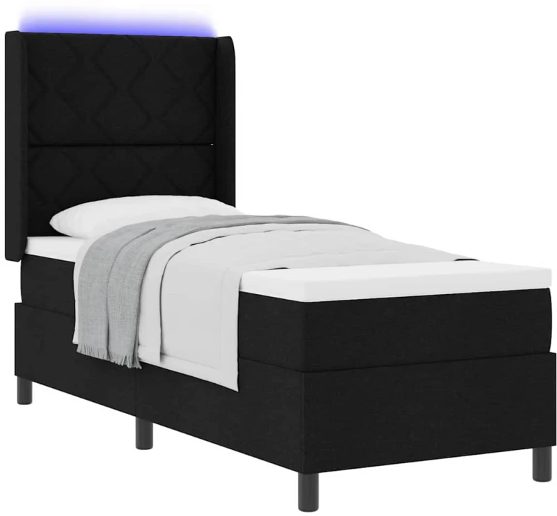 vidaXL Κρεβάτι με Στρώμα & LED Μαύρο 80x200 εκ. Υφασμάτινο