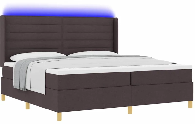 vidaXL Κρεβάτι με Στρώμα & LED Σκούρο Καφέ 200x200 εκ Καμβά