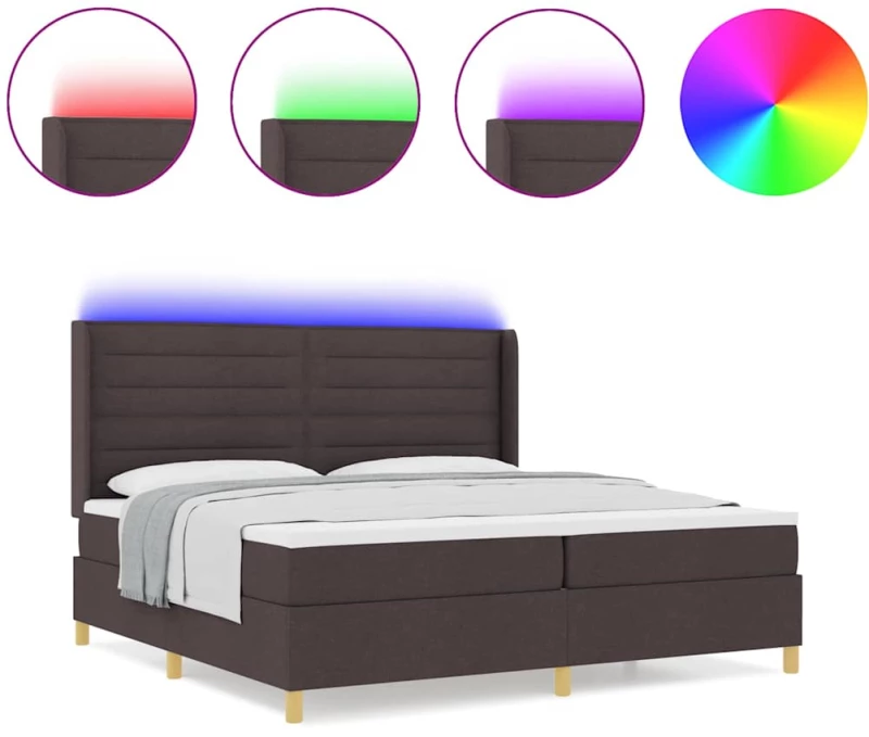 vidaXL Κρεβάτι με Στρώμα & LED Σκούρο Καφέ 200x200 εκ Καμβά