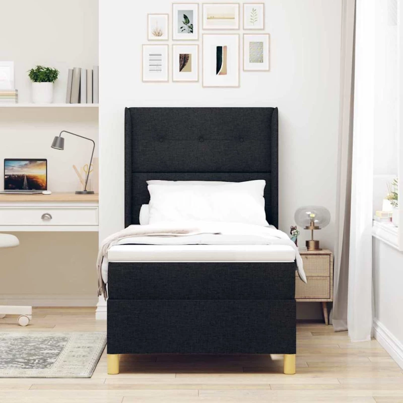 vidaXL Κρεβάτι Box Spring με Στρώμα & LED Μαύρο 80x200 εκ Υφασμάτινο