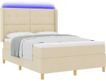 Κρεβάτι με Στρατηγική και Στρώμα & LED Κρέμ 140x200 εκ. Ύφασμα