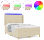 Κρεβάτι με Στρατηγική και Στρώμα & LED Κρέμ 140x200 εκ. Ύφασμα
