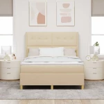 Κρεβάτι με Στρατηγική και Στρώμα & LED Κρέμ 140x200 εκ. Ύφασμα