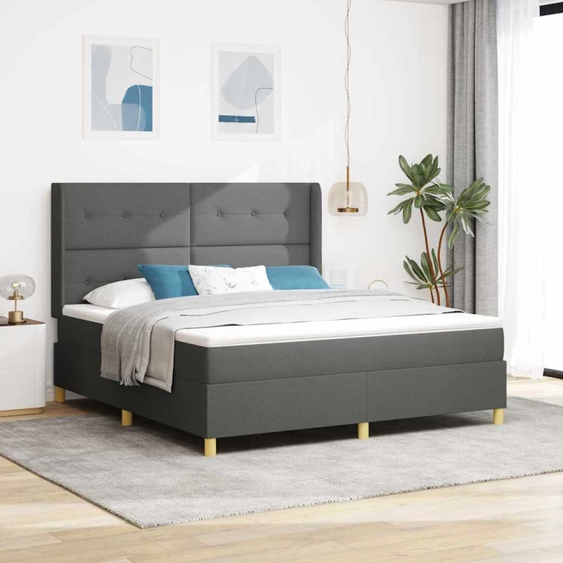 Κρεβάτι Box Spring με Στρώμα & LED vidaXL Γκρι 180x200 εκ. Υφασμάτινο
