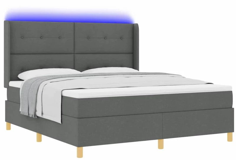 Κρεβάτι Box Spring με Στρώμα & LED vidaXL Γκρι 180x200 εκ. Υφασμάτινο
