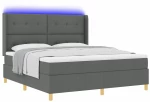 Κρεβάτι Box Spring με Στρώμα & LED vidaXL Γκρι 180x200 εκ. Υφασμάτινο