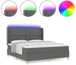 Κρεβάτι Box Spring με Στρώμα & LED vidaXL Γκρι 180x200 εκ. Υφασμάτινο