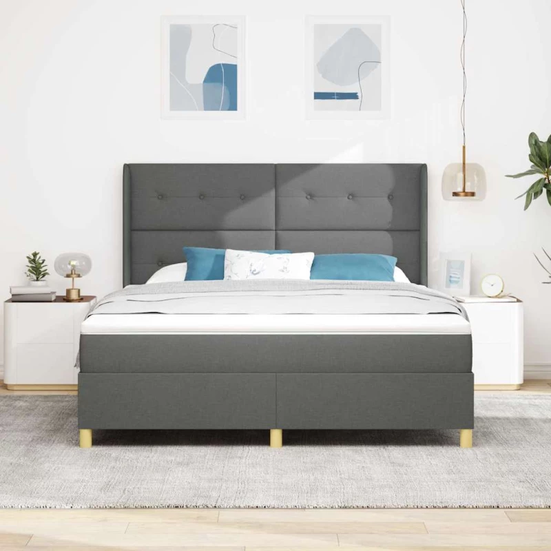 Κρεβάτι Box Spring με Στρώμα & LED vidaXL Γκρι 180x200 εκ. Υφασμάτινο