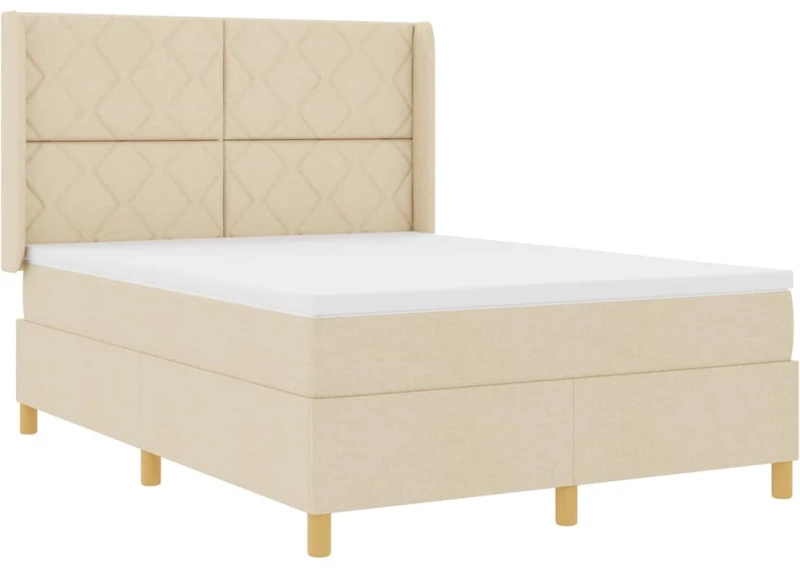 Κρεβάτι Box Spring με Στρώμα & LED κρέμα 160x200 εκ ύφασμα