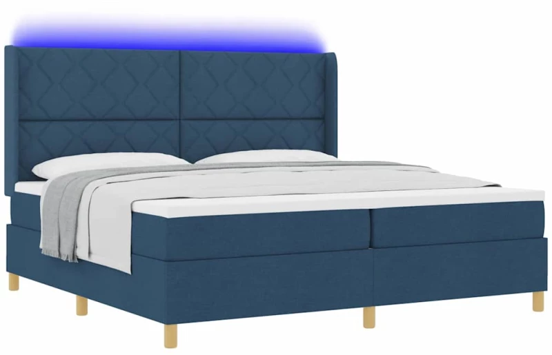 vidaXL Κρεβάτι με Στρώμα & LED Μπλε 200x200 εκ Υφασμάτινο