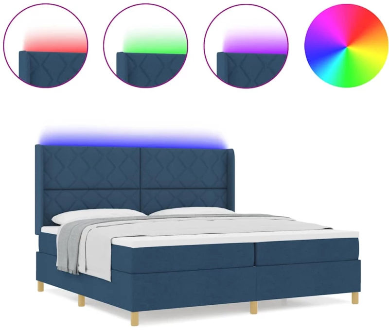 vidaXL Κρεβάτι με Στρώμα & LED Μπλε 200x200 εκ Υφασμάτινο