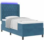 vidaXL Κρεβάτι με Στρώμα & LED Σκούρο Μπλε 90x200 εκ Βελούδο