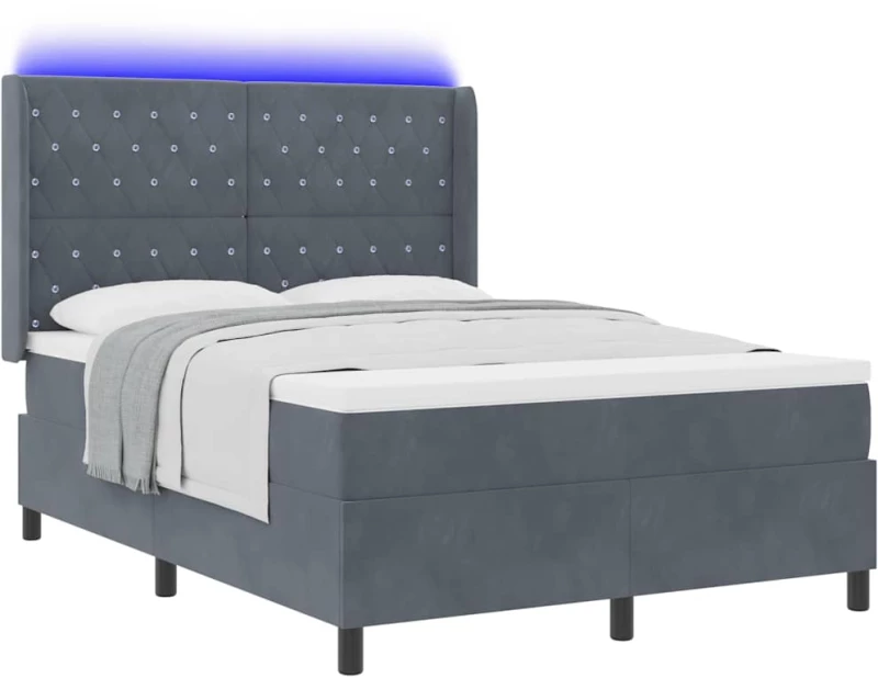 κρεβάτι με στρώμα & LED vidaXL Σκούρο Γκρι 140x200 cm Βελούδο