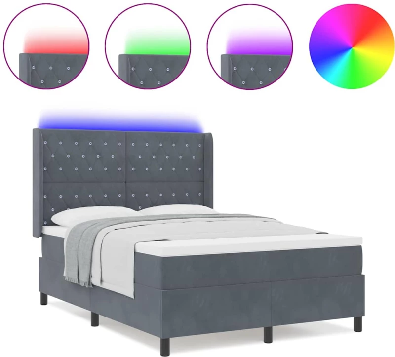 κρεβάτι με στρώμα & LED vidaXL Σκούρο Γκρι 140x200 cm Βελούδο