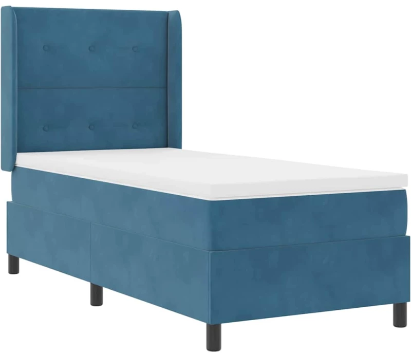 vidaXL Κρεβάτι Box Spring με Στρώμα & LED Σκούρο Μπλε 90x200 εκ Βελούδο