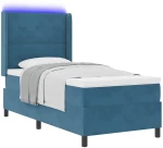 vidaXL Κρεβάτι Box Spring με Στρώμα & LED Σκούρο Μπλε 90x200 εκ Βελούδο