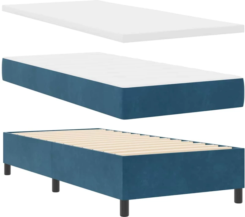vidaXL Κρεβάτι Box Spring με Στρώμα & LED Σκούρο Μπλε 90x200 εκ Βελούδο