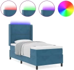vidaXL Κρεβάτι με Στρώμα & LED Σκούρο Μπλε 100x200 εκ Βελούδο
