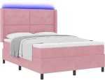 κρεβάτι με σπαστή βάση και στρώμα & LED Ροζ 160x200 εκ Βελούδο