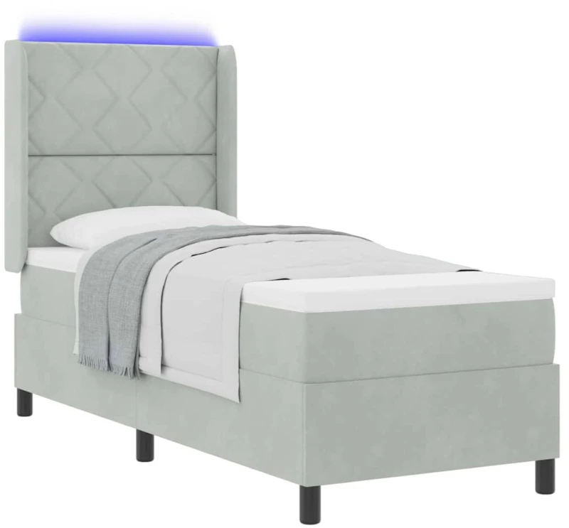 vidaXL Κρεβάτι με Ματράς & LED Ανοιχτό Γκρι 80x200 εκ Βελούδο