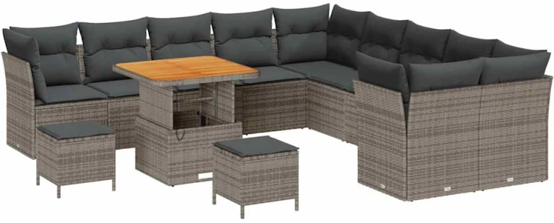 vidaXL Σετ Κήπου 13 τεμαχίων με Γκρι Πολυ Rattan Μαξιλάρια