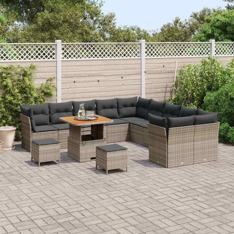 vidaXL Σετ Κήπου 13 τεμαχίων με Γκρι Πολυ Rattan Μαξιλάρια