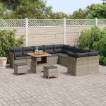 vidaXL Σετ Κήπου 13 τεμαχίων με Γκρι Πολυ Rattan Μαξιλάρια