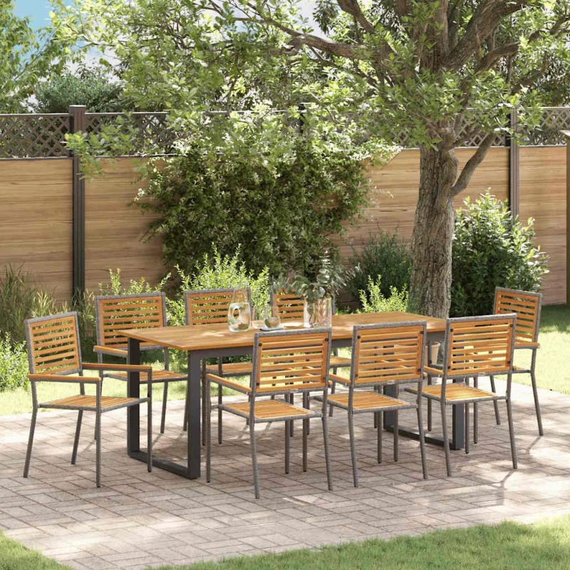 vidaXL Σετ τραπεζαρίας κήπου 9 pcs Γκρι 200 x 90 x 75 cm