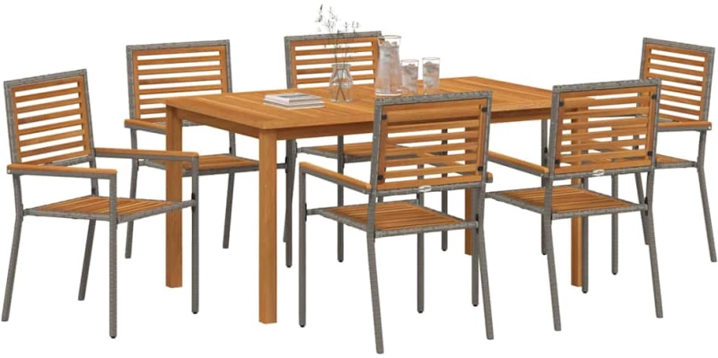 vidaXL Σετ Τραπεζαρίας Κήπου 7 pcs Γκρι 150 x 90 x 74 cm