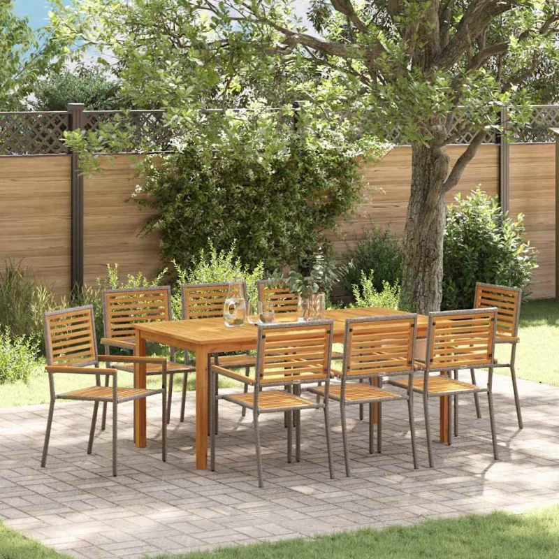 vidaXL Σετ Τραπεζαρίας Κήπου 9 pcs Γκρι 180 x 90 x 75 cm