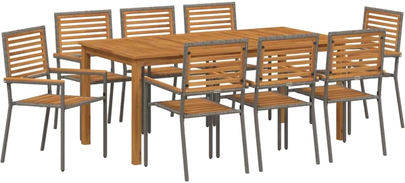 vidaXL Σετ Τραπεζαρίας Κήπου 9 pcs Γκρι 180 x 90 x 75 cm