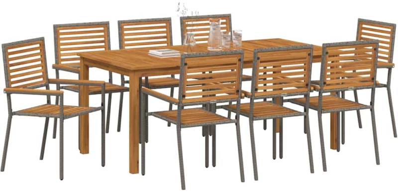 vidaXL Σετ Τραπεζαρίας Κήπου 9 pcs Γκρι 180 x 90 x 75 cm