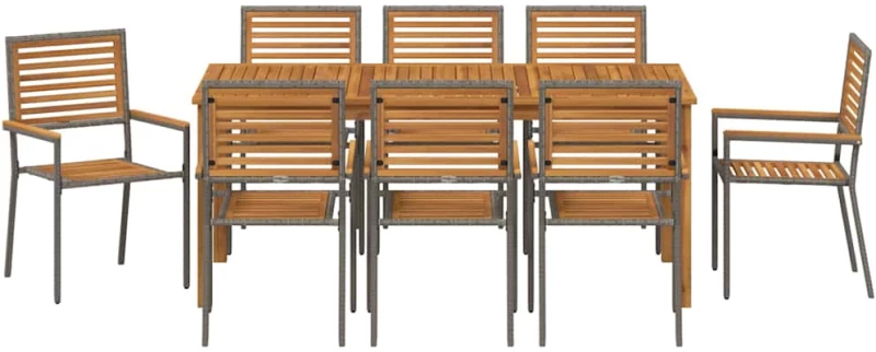 vidaXL Σετ Τραπεζαρίας Κήπου 9 pcs Γκρι 180 x 90 x 75 cm