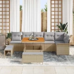 vidaXL Σετ Κήπου 9 Τεμαχίων με Μαξιλάρια Μπεζ από Πολυ-Ράττον
